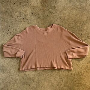 Abercrombie Waffle knit Cozy sweater in light brown.